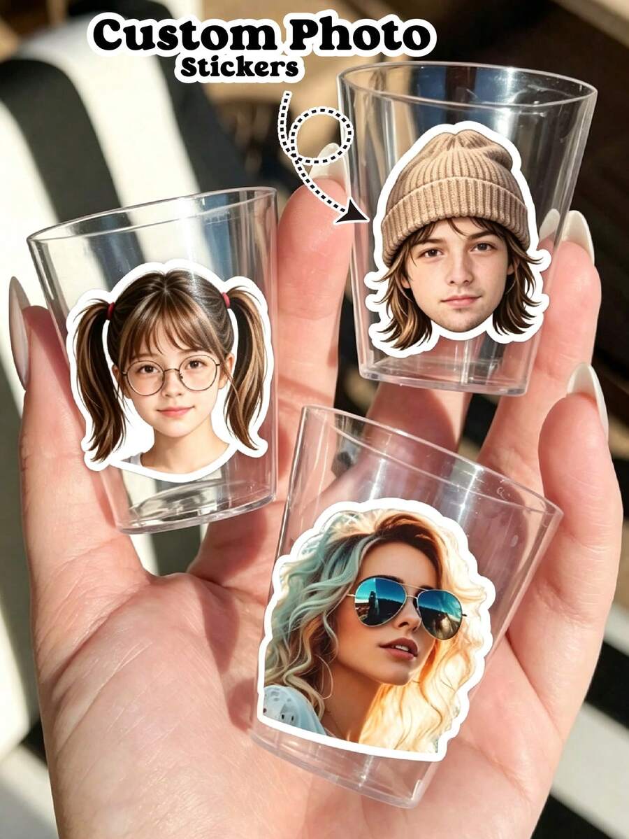 35/70pcs 3.5/5.5cm Custom Die Cut Selfie Face Stickers Sheet Personalized Waterproof People & Pets Face Photo Stickers For Cups, Water Bottles, Laptops, Party Favors, Custom Portrait Photo Stickers For Mini Shot Glasses - Multicolor - View 1