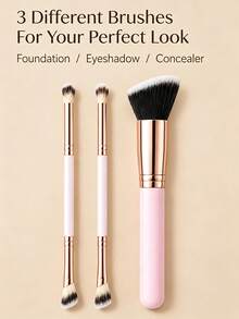 3-Piece Makeup Brush Set: Includes Dual-Ended Eyeshadow/Detail Brush And Angled Face Brush; Soft Synthetic Bristles, Suitable For Blending, Concealing, Contouring And Blushing; Pink And Rose Gold Color Scheme Makeup Tools. - Multicolor - View 8