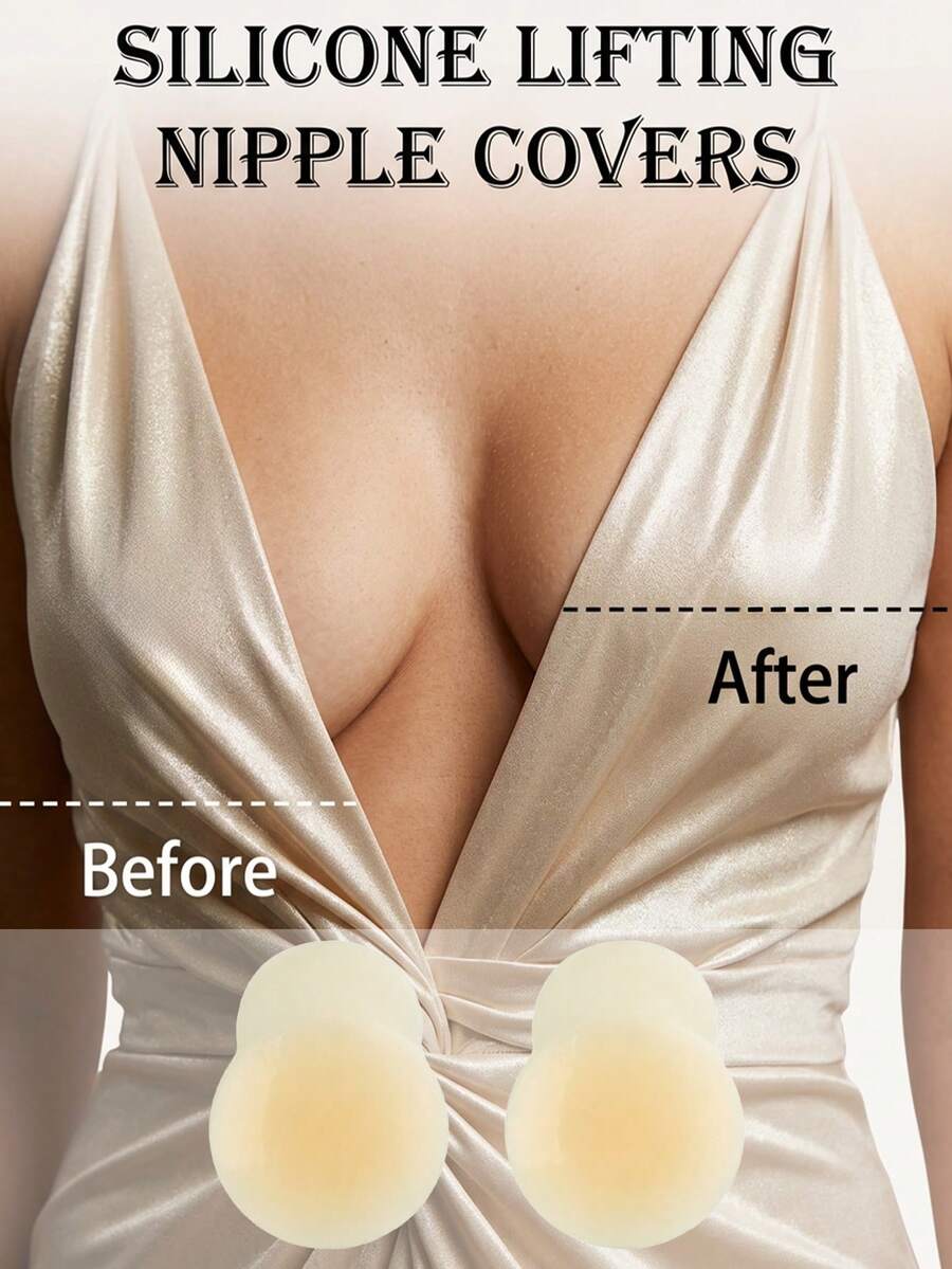1 Pair Reusable Silicone Breast Lift Tape, Invisible Self-Adhesive Breast Pads With Breathable Holes, Push-Up Breast Enhancer For Backless Dresses - Multicolor - View 1