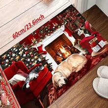 Santa Claus Gift Bag Print Floor Mat, Soft Flannel Square Rug, Non-Slip Absorbent Machine Washable, Indoor Entryway Door Mat, Living Room Bedroom Holiday Party Decor Christmas Gift - Multicolor - View 12