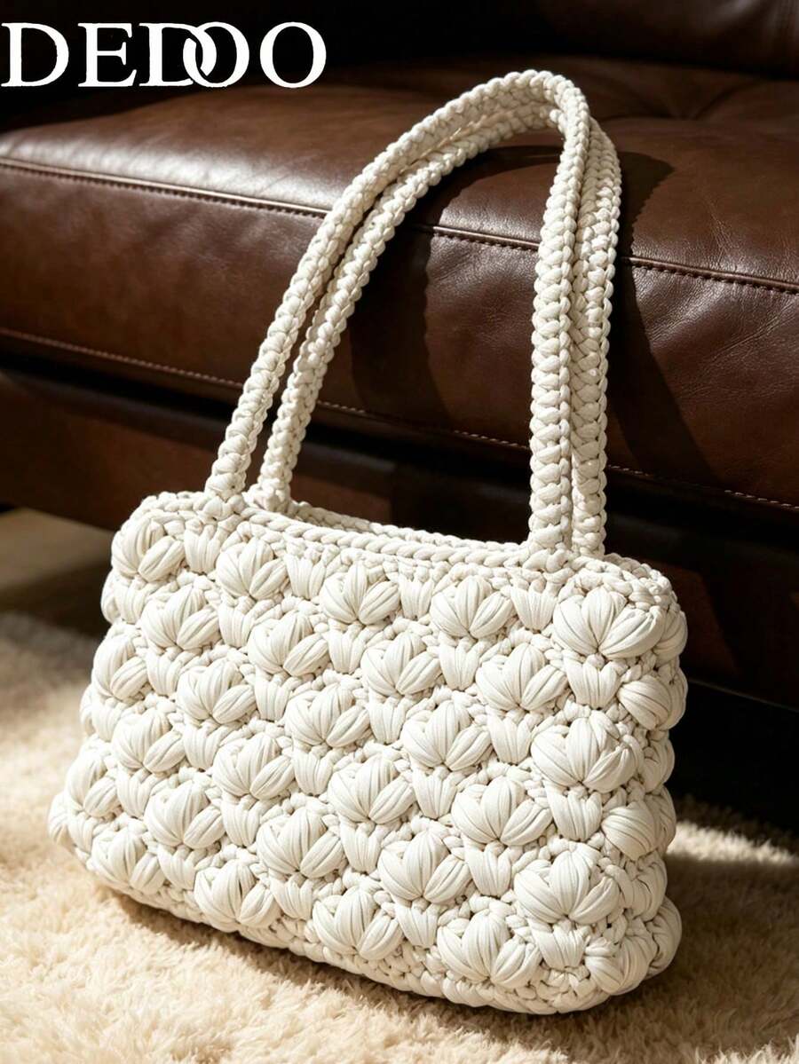 Dedoo Women's Crochet Shoulder Bag, 3D Petal Knit Tote, Large Capacity Soft Boho Handbag For Casual Travel Vacation