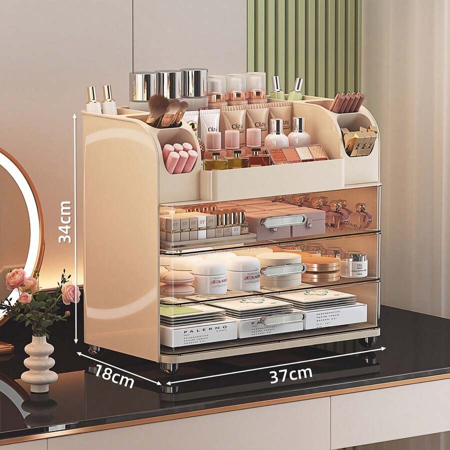 1pc Cosmetic Desktop Storage Box With Drawers, Premium Skincare, Mask, Lipstick Organizer, Large Capacity Cosmetics, Home Storage And Organization, Cosmetic Storage Box, Dressing Table Storage Box - Multicolor - View 1