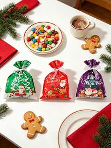 10pcs Christmas Drawstring Gift Bags, Drawstring Closure Design, Convenient For Storing Candies And Small Gifts. Suitable For Christmas Eve Gift Packaging, Can Be Used For Christmas Parties And Home Holiday Decor, Both As Gift Packaging Bags And Christmas Atmosphere Decoration. - Multicolor - View 6
