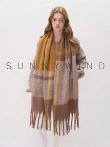 1pc Women's Casual Versatile Warm Polyester Plaid Scarf For Autumn/Winter Daily Use - Camel - View 7