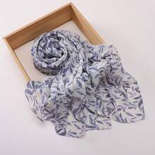 1pc New Printed Chiffon Muslim Hijab, Soft And Breathable Daily Wear Printed Scarf, Modest Hijab Shawl - #133 Light Blue - View 3