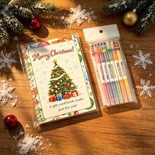 7pcs/Set (1pc Christmas Gift Card Book + 6 Fluorescent Pens), DIY Card ...