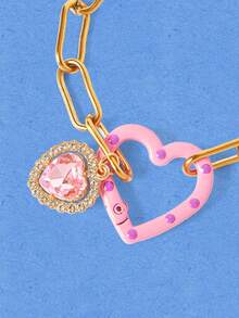Popjeli 1pc Fashionable Cute Geometric Colorful Enamel 3D Heart Charm Adjustable Stainless Steel Chain Bracelet - Oil-dripping Heart Chain Bracelet - View 5