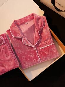 Women's Autumn/Winter Butterfly Pattern Velvet Trim Front Patch Pocket ...
