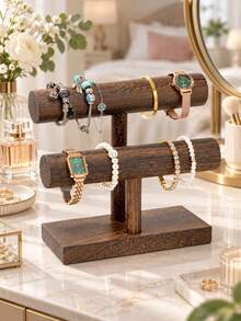 Bracelet Display Stand/Bracelet Storage Rack/Wooden Bracelet Rack/T-Shaped Bracelet Storage Rack/Wooden Watch Display Tower (Suitable For Commercial Use) - Brown - View 1