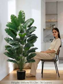 1pc Large Artificial Banana Tree, Faux Tropical Plant With Plastic Leaves, Tropical Begonia Leaves, Realistic Touch Palm Branch, Artificial Greenery For Home, Office, Garden Decoration, Pot Not Included - Green - View 1