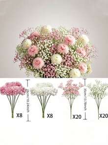 84pcs Realistic Low-Saturation Pink & White Artificial Flowers | Premium Home Decor - Suitable For Indoor Home Decoration, Perfect For Weddings, Handmade Crafts, Spring/Summer Themes, Parties, Gardens And Vase Arrangements, Also Can Be Used As Dining Table Centerpiece Decoration - Multicolor - View 8