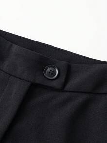 Women High Waist Single Button Capri Pants, Slim Fit Cropped Trousers, Elegant Office Work Pants - Black - View 5