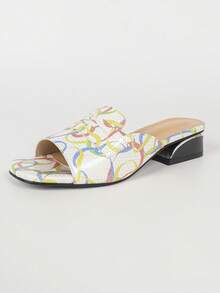 Elegant Printed Women's Slippers, Summer Outdoor Fashion New Fairy Style Chunky Heel Open Toe Low Heel Women's Sandals - White - View 2