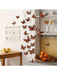 60pcs/5set 3D Emperor Butterfly Wall Stickers, PVC Plastic Material, Bright Orange And Black Design, Perfect For Wedding, Birthday, Graduation And Holiday Decoration, Butterfly Decor, Room, Bedroom Decoration, Removable, Waterproof And Moisture-Proof - Multiple Styles - View 4