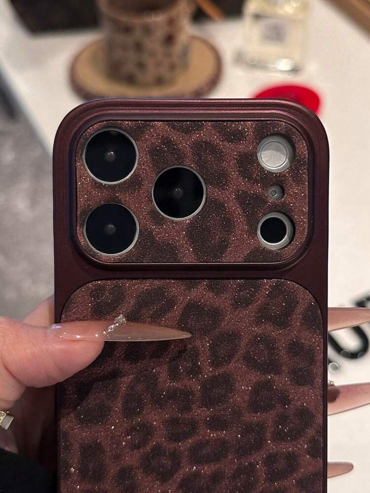 Luxury Glitter Leopard Print Lens Protection Phone Cover Compatible With IPhone 18 Pro Max 17 Pro Max 16 15 14 Pro Max 13 Fashion Creative Chic Back Cover - Cherry Red - View 5