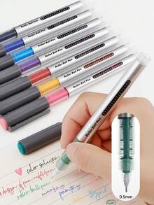 8pcs 8-Color Liquid Ink Roller Ball Pens, Needle-Tip Neutral Pens, Water-Based Drawing Pens, Multi-Color Journaling Pens, 0.5mm Large Capacity, Highlighting - Multicolor - View 8