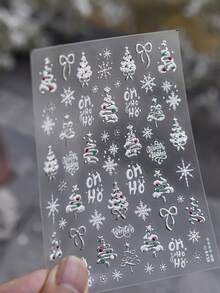 1 3D Metal Silver Relief Christmas Nail Art Luxury Sticker Gold Christmas Tree Snowflake Bow Winter Letter Nail Art Charm Self-Adhesive Paper Nail Art Sticker - Silver - View 4