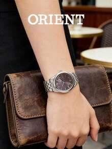 Orient Stretto Ultra-Slim Solar Women's Watch, Brown Radial Dial, Date Function, 50m Water Resistant, Steel Strap RA-WG0603R10B - Silver - View 3