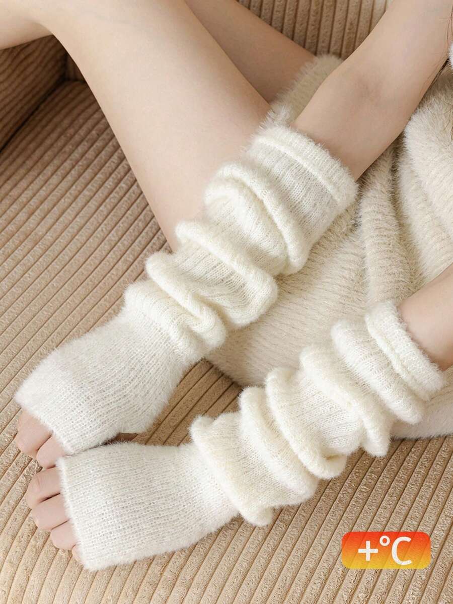 Super Soft Knitted Warm Arm Sleeves Fluffy Arm Warmers With Thumb Hole For Cold Weather Stretchy Y2K Japanese Style Long Fingerless Gloves - Multicolor - View 1