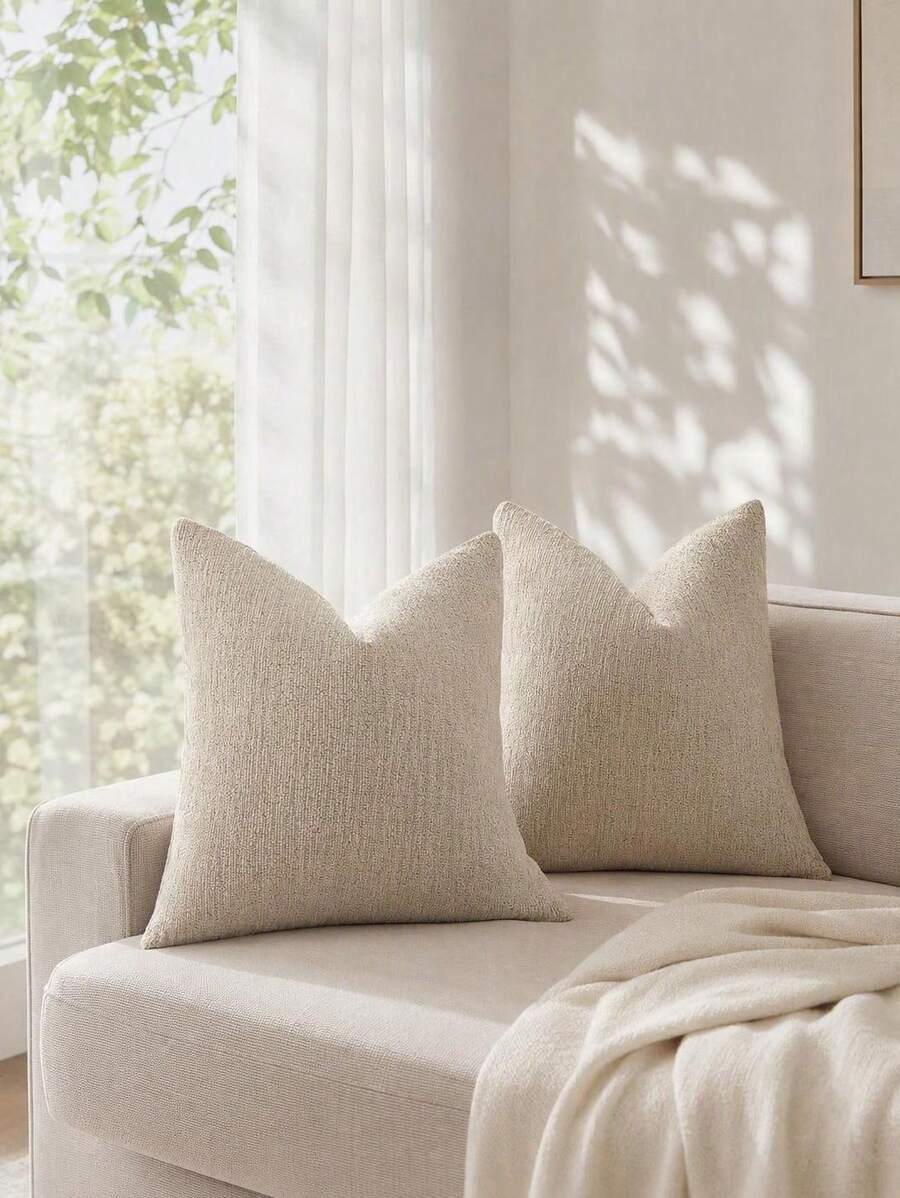 1pc/2pcs Beige (Pillow Insert Not Included) Multi-Color Textured Throw Pillow Cover, Modern Farmhouse Chenille 3D Textured Soft Cushion Cover, Suitable For Daily Bedroom, Dining Room, Bed, Sofa, Car, Decorative Pillowcase, All Seasons