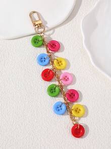 1pc Colorful Resin Button Keychain Bag Charm, Lightweight And Durable, Solid Color Button Mix, Rainbow Bright Color Scheme, Cute Y2K Aesthetic Style, Cute Accessory, Unique Button Tassel Design, Eye-Catching And Bright, Make Your Bag More Distinctive - Multicolor - View 7