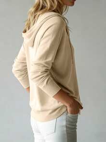 Plus Size Women's Cardigan Hoodie, Button Front Long Sleeve Jacket, Suitable For Autumn/Winter - Khaki - View 4