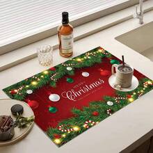 1pc, Christmas Series, Pine Branch & Colorful Ball Christmas Border Pattern Printed Coffee Bar Mat, Drainage Mat, Coffee Machine Soft Bottom Diatomaceous Earth Drainage Mat, Soft Rubber Drainage Mat, Super Absorbent & Wear-Resistant Dish Drying Mat, For Countertop Restaurant Kitchen Table Mat, Patio Dining Table Decor, Home Kitchen Supplies, Countertop Decor Mat - Multicolor - View 8