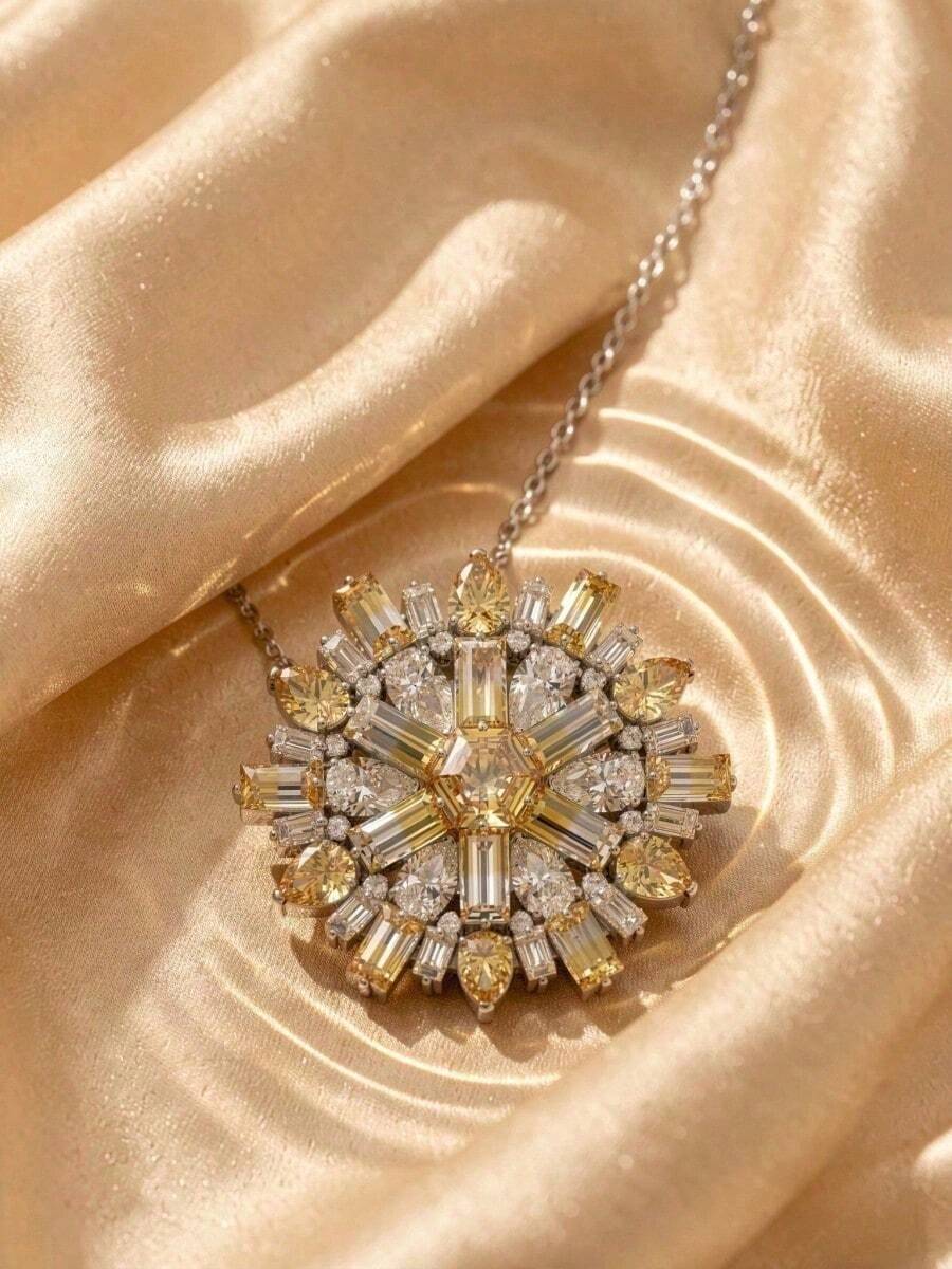Swarovski Idyllia Series Women's Floral Necklace, Premium Crystal Pendant, Rhodium-Plated Long Chain Brooch Dual-Use Design, Luxury Jewelry Accessory, Gift Jewelry - Multicolor - View 1
