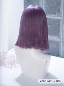 alicegarden 14-Inch Long Synthetic Short Bob Wig Featuring A Natural Straight Style A Stunning Purple. Designed With Bangs , This False Hairpiece Is Perfect For Ms Daily Party Cosplay Use, Offering A Natural And Natural Durable Wig Gift For Ladies. - Purple - View 3