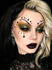 STARTTOOS 2PCS Black Heart Rhinestone Stickers + Water Drop Dot Rhinestone Stickers Halloween Makeup Halloween Costume Party Gift Face & Body Decoration Rhinestone Stickers - Black - View 3