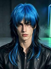 Two-Color Gradient Cosplay Wig, Long Layered Mullet Wig With Bangs, Synthetic Hair For Halloween, Party & Carnival - Multicolor - View 12