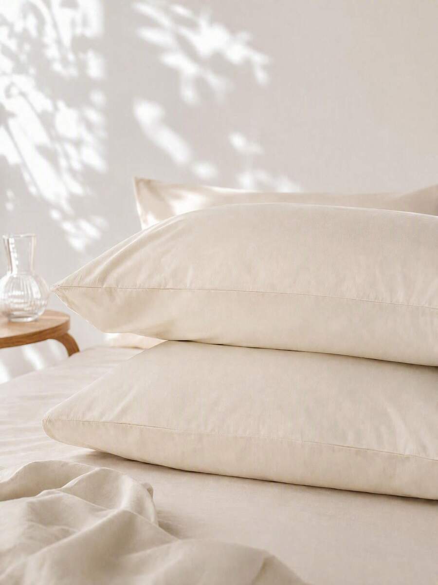 Haus Hana 2pcs 100% Cotton Pillow Cases, Soft Pillowcases, Envelope Closure, Suitable For Bedroom, Bedding - Khaki - View 1