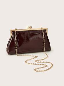 Retro Vintage Solid Color Clip Clutch Wallet, All-Match Large Capacity Carry On Purse, Stylish PU Bag For Women, And For Wedding, Party, Daily - Burgundy - View 5