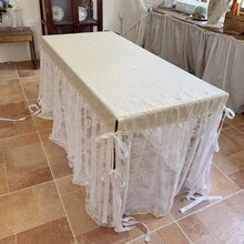 1件裝蕾絲桌裙附緞帶綁繩,法式復古花卉桌布罩,適用廚房餐桌、客廳咖啡桌及戶外露營野餐,鄉村風鏤空薄紗桌旗裝飾,居家派對餐桌用 - 米色 - 查看 12