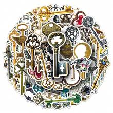 50Pcs Vintage Key Aesthetics Scrapbook Stickers Pack Funny Key Retro Decoration Merch Vinyl Waterproof Stickers For Water Bottle,Computer,Laptop,Phone,Luggage,Notebook,Fridge - Multicolor - View 2