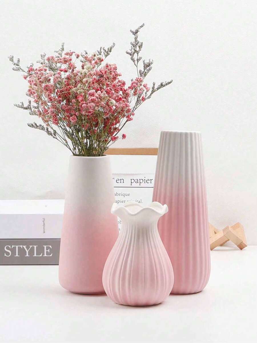 1pc Modern Pink Ceramic Vase, Suitable For Modern Desktop, Shelf, Home Decor, Wedding Party, Back To School, Holiday Celebration, Room Arrangement And Campus Use