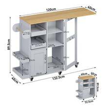Kitchen Island On Wheels W/Drop Leaf,Kitchen Trolley W/ Towel&Spice Rack,Dual-Sided Sliding Tray,StorageCabinet,Open Shelves,Hooks,Serving Cart Storage Trolley For Kitchen,Dining,Living Room - Grey - View 9