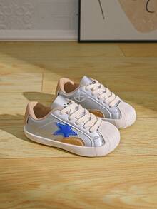 Kids' Colorblock Sneakers With Star Applique, Soft Sole Casual Walking Shoes, Versatile Spring/Autumn Toddler Shoes - Silver - View 2