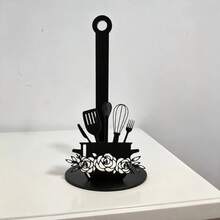 1pc Creative Wooden Exquisite Shovel-Shaped Paper Towel Holder, Black Wooden Kitchen Decor, No Installation Required Paper Towel Roll Rack, Suitable For Dining Table, Bedroom And Other Rustic Style Home Decor, Durable Design - Multicolor - View 6