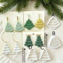 1/4pcs Christmas Series Jewelry Making Kit, Christmas Tree Shaped Polymer Clay Earring Mold, Christmas Soft Clay Jewelry Making Mold, For DIY Creative Christmas Decoration Earrings, Pendants, Ceramic And Other Jewelry Making Kit - White - View 6