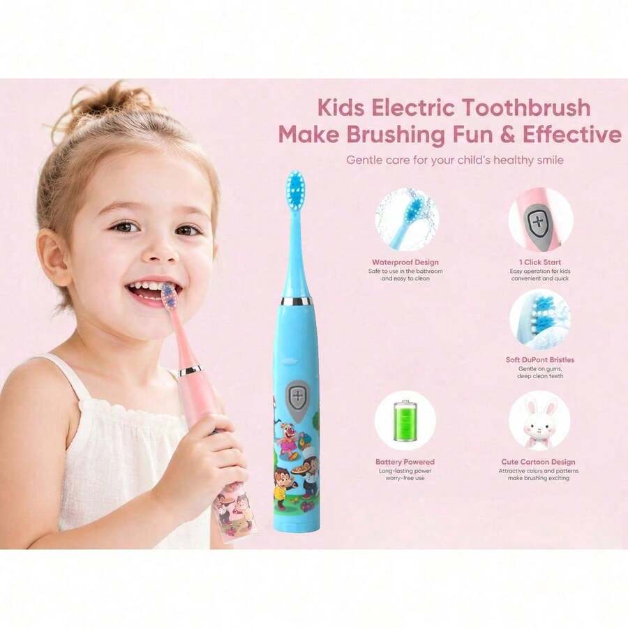 AXH. Electric Toothbrush Smart Cartoon Soft Bristle Toothbrush With Replacement Brush Heads - Multicolor - View 1