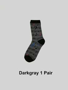 1/4 Pairs Men's Novelty Musical Note Pattern Crew Socks,Soft Breathable Funny Music Themed Dress Socks,For Daily Casual Wear & Holiday Presents - Multicolor - View 9