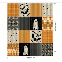 1Pcs Halloween Shower Curtain | Orange Black Pattern, Patchwork Ghosts And Bats Decoration Home Decor Bathroom Decor - A - View 8