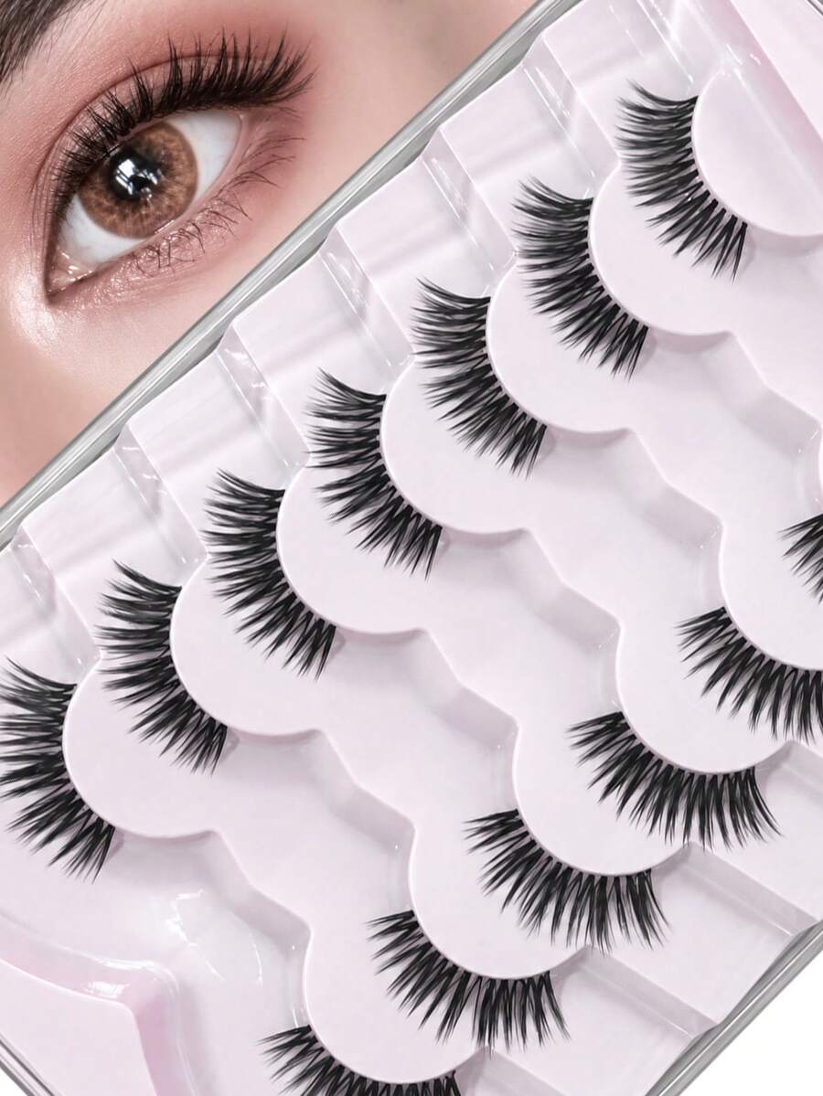 7 Pairs Natural Half Lashes, Soft Half Strip False Eyelashes With Slightly Curled Tips, Natural-Looking Eye-Enhancing Lashes For Everyday Wear, Travel & Daily Makeup - View 1