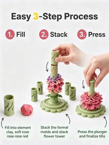 DIY Clay Flower Making Kit, Modular Stackable Flower Tower Mold Set, For Handmade 3D Floral Crafts, Creative Art Supplies, Suitable For Home Decor And Craft Projects, Easy-Press Design For Multi-Layer Clay Flowers, Perfect Gift For Craft Enthusiasts - Multicolor - View 7