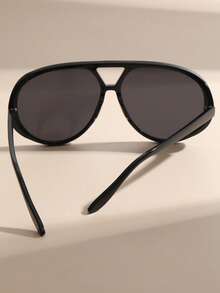 1 Pair Women's Black Frame Large Round Double Bridge Glasses, Suitable For All Seasons, Perfect For Street Photography, Outfit, Vacation, Travel, Ideal Fashion Accessory - Black - View 4