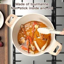1pc Maifan Stone Non-Stick Soup Pot With Glass Lid, Black/White Optional, Large Capacity Stew Pot, Wood Grain Handle, Home Kitchen Cooking - View 10
