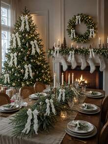 2pcs Christmas Pine Needle Decorative Vine Set With Ribbon, Suitable For Christmas Decorations, Christmas Table Centerpieces, Party Decorations, DIY Christmas Tree Decorations, Perfect For Christmas, Holiday Celebrations, And Home Decor. - Multicolor - View 3