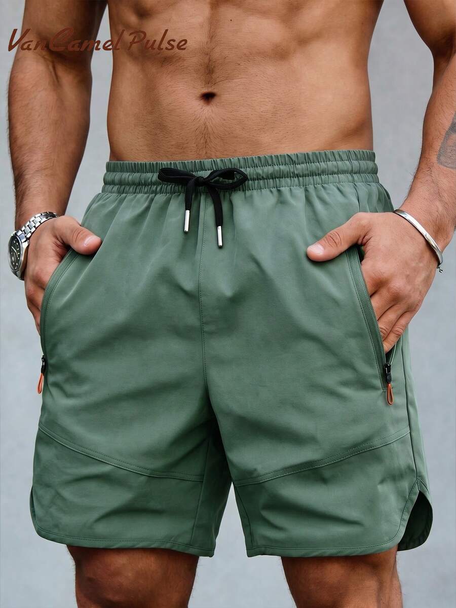 Vancamel Pulse Men's Loose Patchwork Design Sports Shorts, Simple Versatile Casual Lounge Pants For Home, Outdoor Running And Workout, For Him Summer - Mint Green - View 1