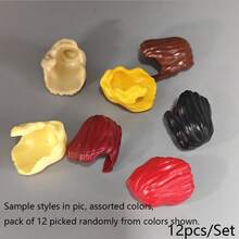 Wig Rambut Minifigure Acak & Serupa, Gaya Rambut Anak Perempuan, Suku Cadang Kustom DIY MOC Blok Bangunan, Aksesoris Kepala Figur Plastik ABS, Pilihan Paket 12 Buah atau 36 Buah, Untuk Usia 14+ - MultiWarna - View 24